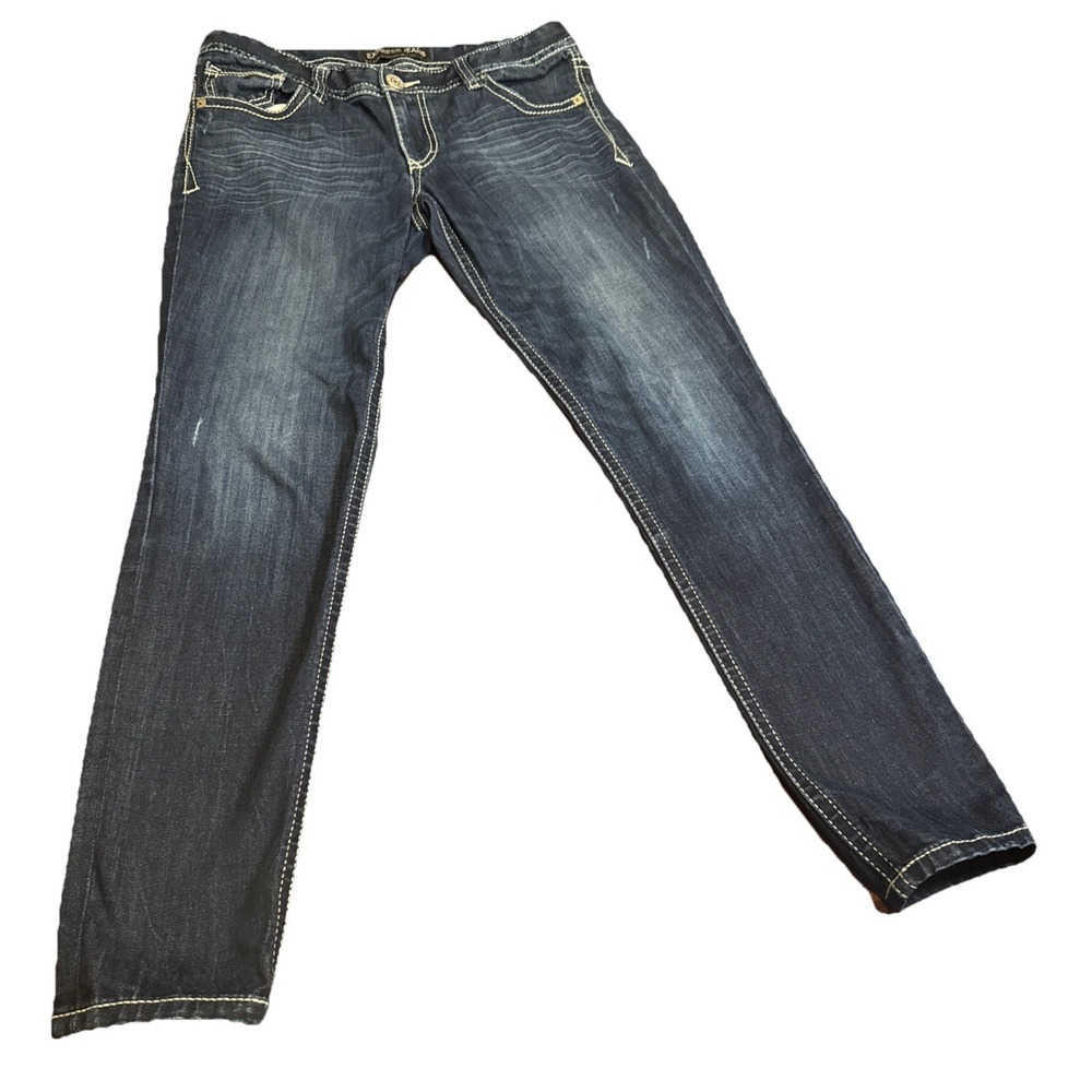 Express Jeans Women's Size 8R‎ Dark Blue Stretch Whiskered Denim